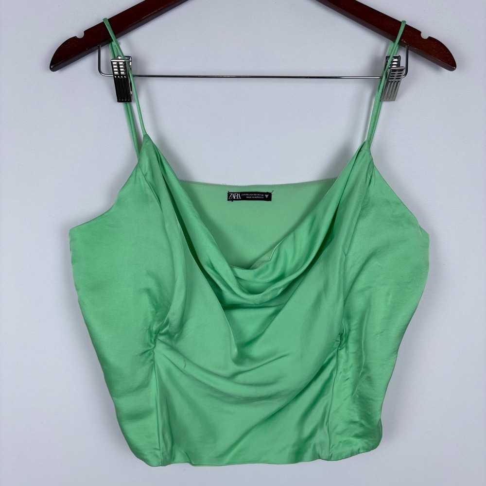 Zara Cami Top Cowl Neck Satin Ruched Sleeveless Crop